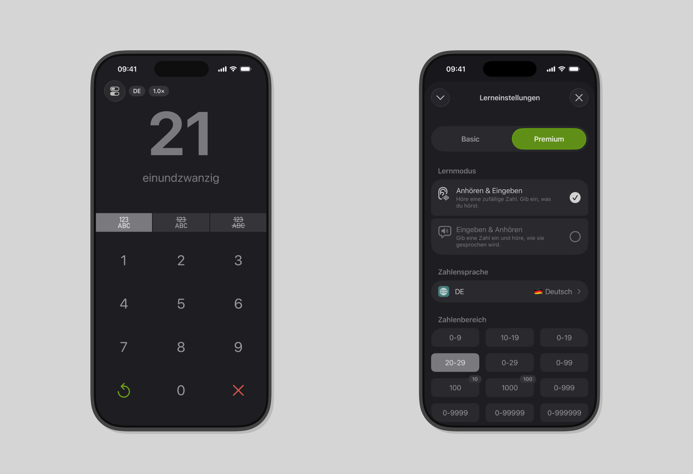 Screenshot der Zahlenlern App Numfred