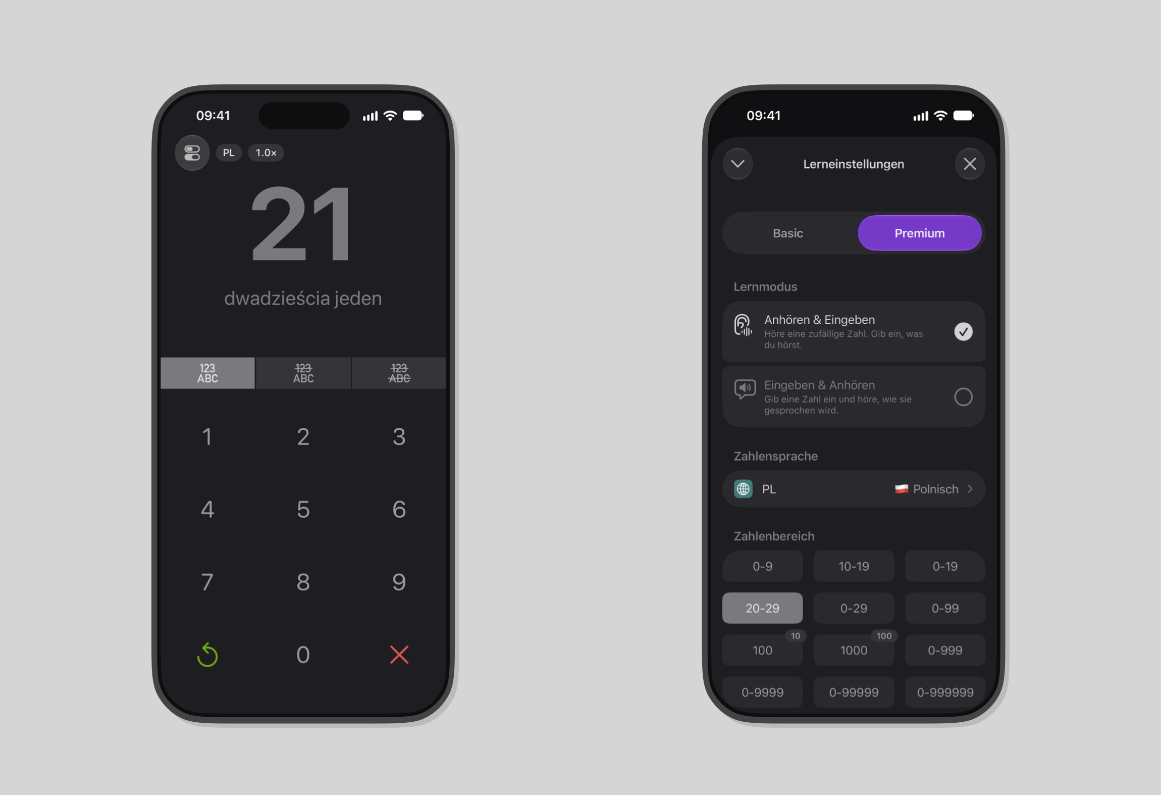 Screenshot von einem Smartphone mit der Zahlenlern-App Numfred