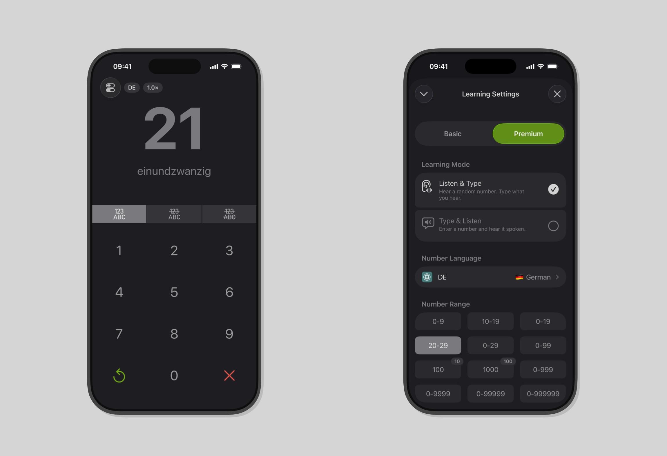 Screenshot of the number learning app Numfred
