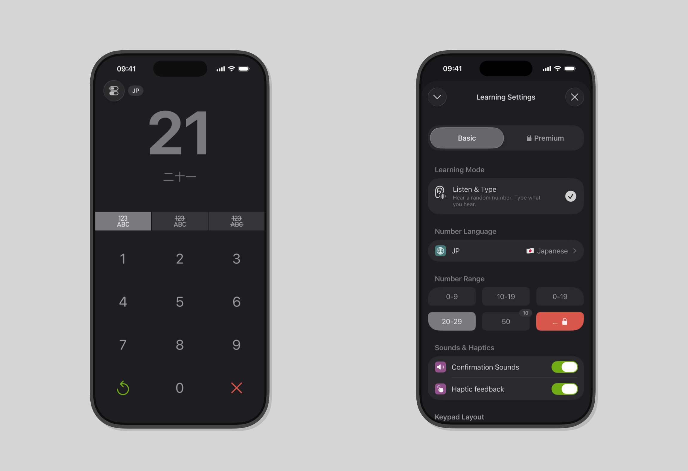 Numfred – Screenshots of the app with the new design for iOS 26
